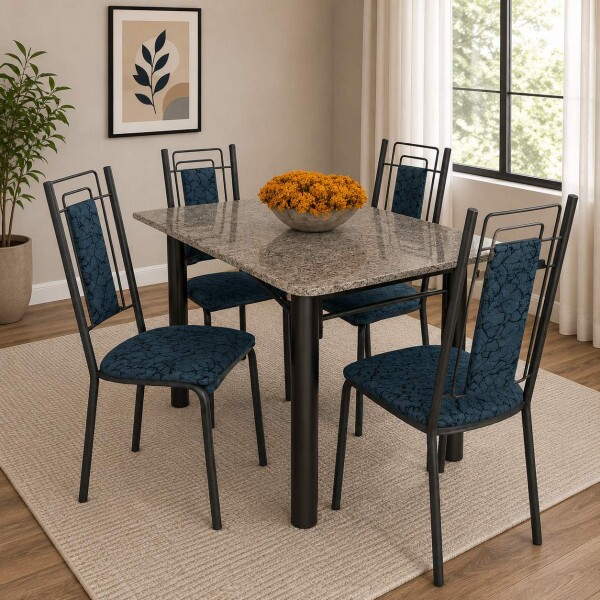 CJ MESA 4C SERRA TUBOS BELGICA NEW GRANITO 115X75 INHAMBU PRETO/BRANCO PRETO MARTELADO